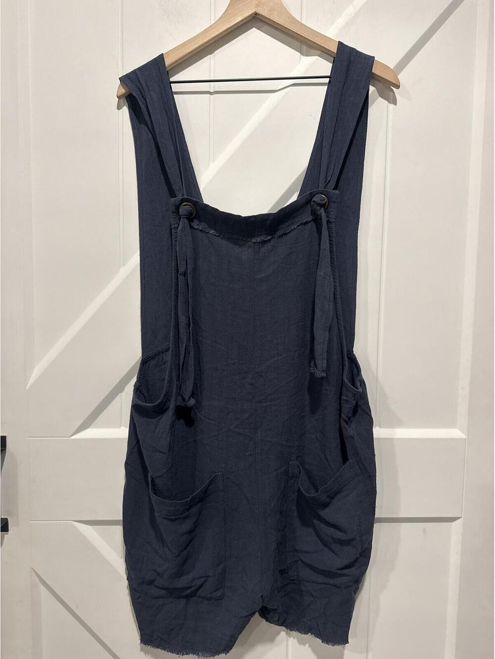 Natural Life Blue Shorts Romper with Adjustable Straps and Pockets, Size L, NWT